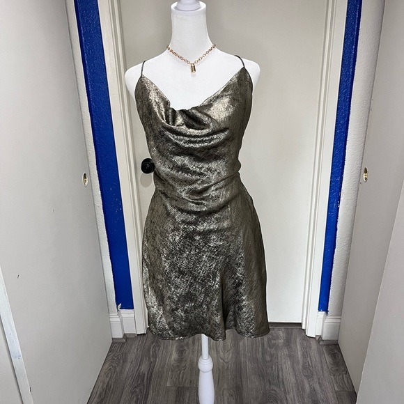 Princess Polly Dresses & Skirts - NWT Princess Polly Zeera Metallic Cowl Neck Minidress - Size 8
